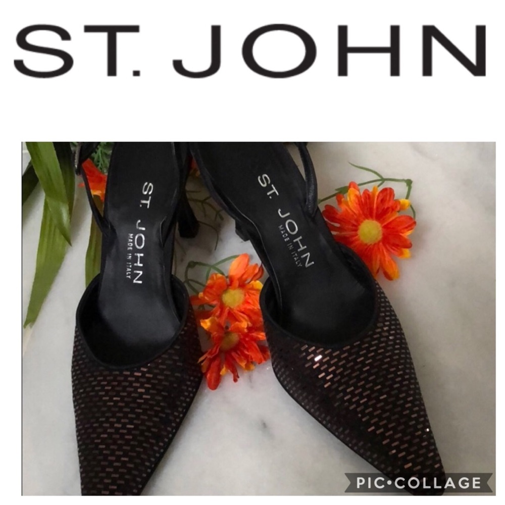 ST.JOHN black metallic slings